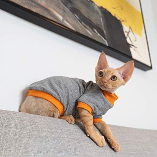 Облекло за бесшерстных котки OCHSTIN, Пролетта и Есента тънък Сив Пуловер от чист памук, подходящ за сфинксове, корнуол