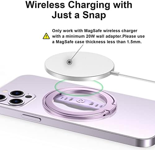 EWA Нов MagOne (обновяване), съвместим с поставка за телефон MagSafe със силикон каишка за пръстите, подвижен магнитен пръстен-притежател