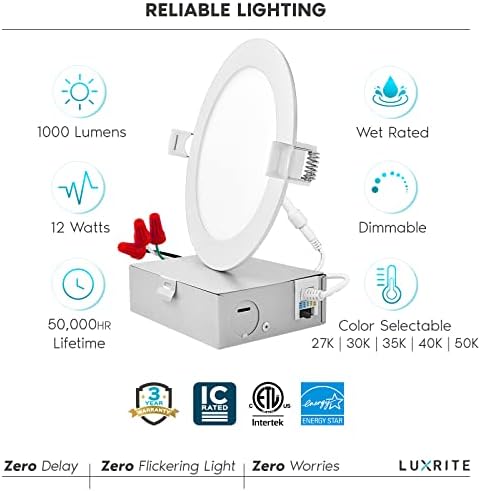 LUXRITE 5-Инчов ултратънък led-вградени лампа с разпределителната кутия, 12 W, 5 цвята за избор, 2700 До-5000