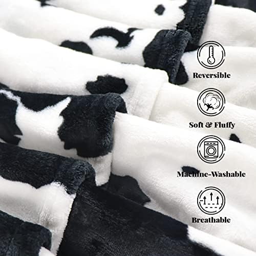 Одеяло с принтом Крави OTOSAL, Черно-Бяло Одеяло с Принтом Крави, Лесно Флисовое Одеяло с Принтом Крави, Диван, Разтегателен