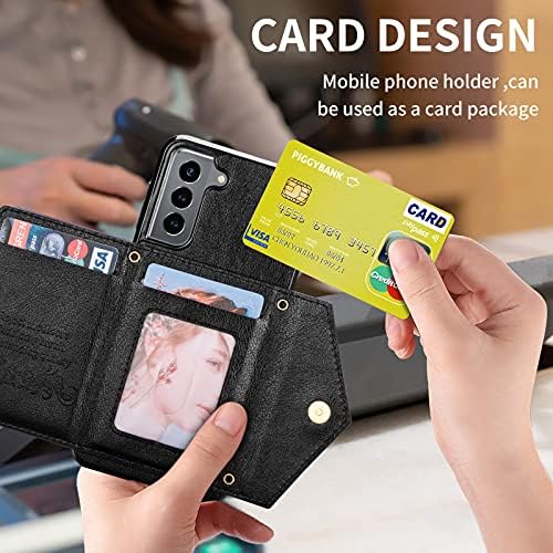 Чанта-портфейл Auker Galaxy S21 FE 5G с държач за карти, Тънък Кожен калъф-поставка през рамо с панти капак, калъф