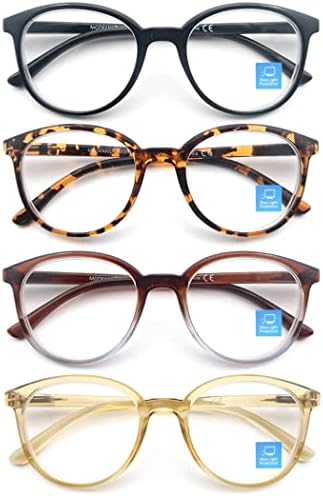 MODFANS Дамски Очила За четене, 4 опаковки, Блокиране на Синя Светлина, Четци, Голяма Кръгла Дограма, Компютърни Очила,