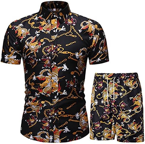 NaRHbrg Мъжки Облекла от 2 теми, Мъжки Луксозни Хавайски Ризи С Цветен Модел, Костюми, Ежедневни Ризи с Копчета