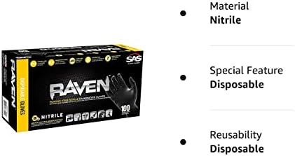 Ръкавици SAS Safety 66520 Raven за Еднократна употреба Черни Нитриловые 6-миллиметровые, не съдържащи прах, двойно