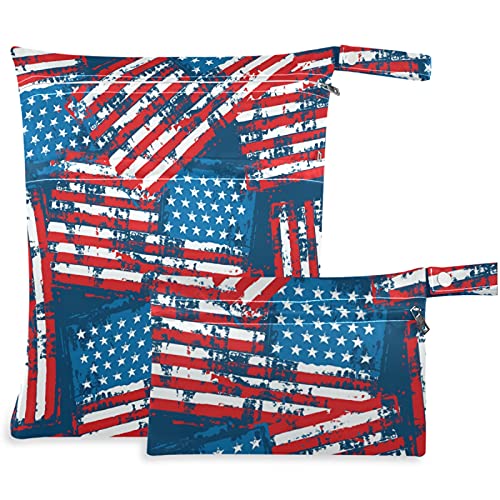 visesunny Абстрактен Патриотичен американски Флаг, 2 бр., Влажна чанта с джобове с цип, Моющаяся, Множество, Голям