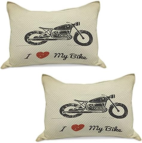 Калъфка за възглавница от стеганого одеяла Ambesonne Manly, Ретро Силует с надпис Мотоциклет и аз обичам своя велосипед в