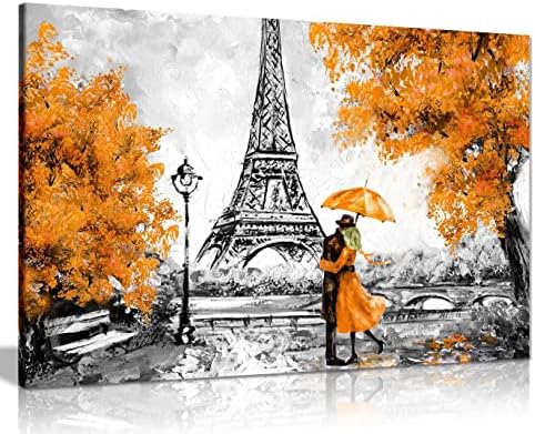 Париж Живопис с маслени Бои Възпроизвеждане Айфеловата Кула Чадър Жълто Платно Стени Книга За Изкуството на Картината Принт