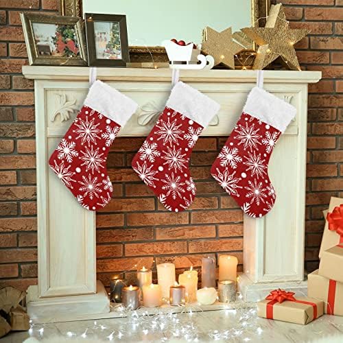 Коледни Чорапи ALAZA, Бели Снежинки на Червен фон, Класически Персонализирани Големи Чулочные Украса за Семейни Тържества,