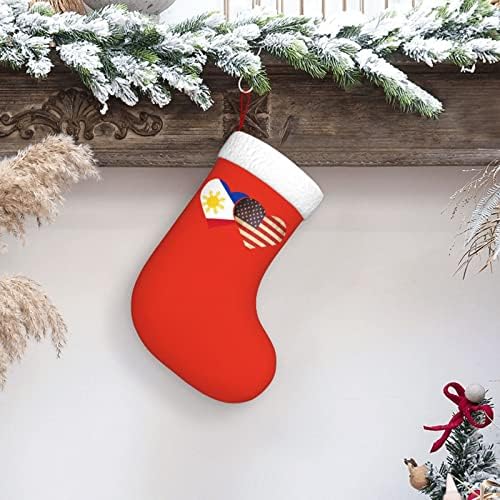 Cutedwarf Флаг Филипините и Американски Флаг Коледен Отглеждане на Коледна Украса Класически 18 Инча Окачен Чорап