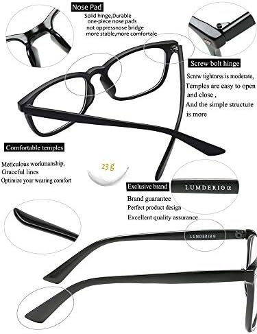 LUMDERIO Blue Light Блокер Очила за Жени/Мъже, Очила с Защита От Пренапрежение, Филтър Лъч, Компютърни Игри, Квадратни Рамки