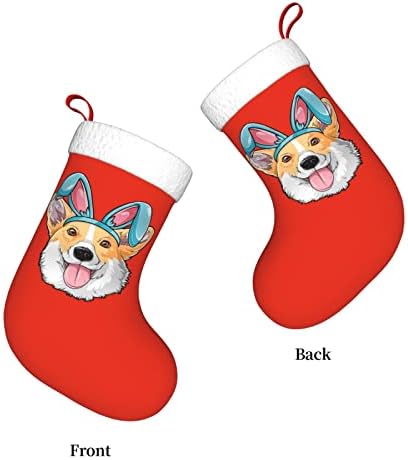 Waymay Великден Бъни Corgi Коледа На Отглеждане 18 Инча Коледен Окачен Чорап Класически Празнични Украси Чорапи