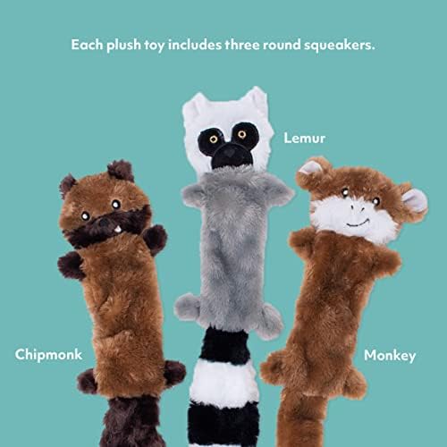 ZippyPaws Skinny Peltz - Катерица, Лемур, Маймуна - Пищащие Играчки за кучета без набивки, Дъвчене играчка