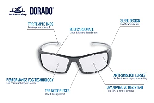 Защитни очила Bullhead Safety Dorado с двойни лещи, ANSI Z87 +, Сини светлинни Очила с защита от uv и покритие против