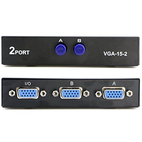 PASOW VGA 2 in 1 Out 2-Портов Превключвател VGA с Натискане на Бутона Двустранен превключвател VGA Vedio за монитор на PC TV-Черен