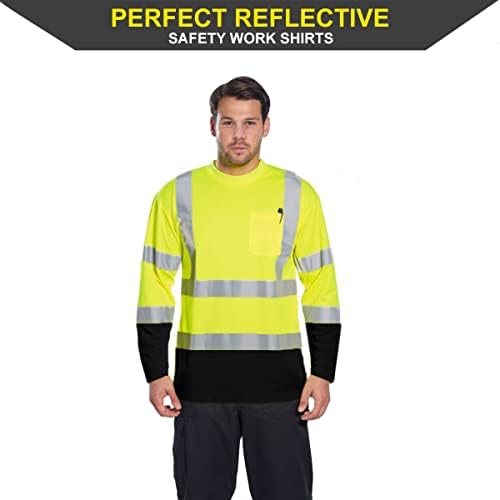 CAMNWAMN Apparel Ризи с висока Видимост, Отразяващи Ризи за Сигурност Hi Vis с Дълъг Ръкав, Риза Строителна работно