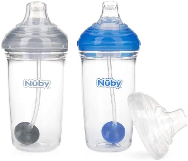 Непроливающаяся чаша-треньор Nuby Tritan със силиконов накрайник и утяжеленной соломинкой 360 с хигиенни покритие, 2 опаковки
