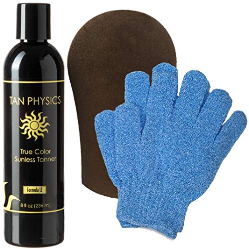 Тан Физика Средство за слънчеви бани True Color 8 Унции без ръкавици за слънчеви бани и Ексфолиращи ръкавици от Sans-Sun