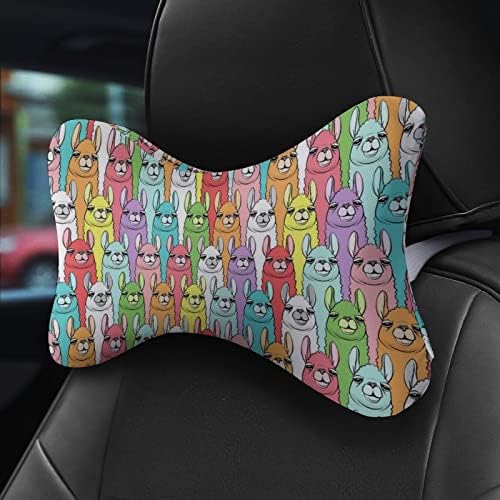 Възглавница за врата на Колата Rainbow Llamas, Комплект от 2 предната облегалка за глава столчета за автомобил, Възглавница