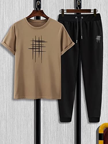 NIBHZ Облекло от две части за мъже, Мъжка Тениска с графичен принтом, спортни панталони с завязками на талията (Цвят: многоцветен,