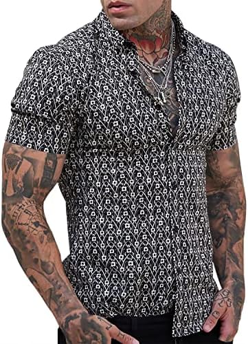 Мъжки Ризи Comfort Flex с принтом, Спортни Ризи с копчета за мускулите с Къс ръкав
