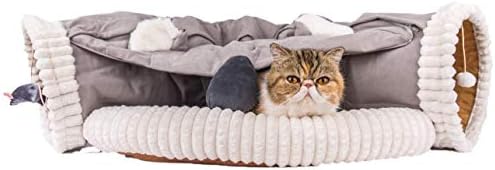 Легло-Тунел за котки MelPet с Мат, Прибиращ се Сгъва на 2-Странен Тръба с Топка за Царапания, Интерактивна Играчка, Къща-Убежище