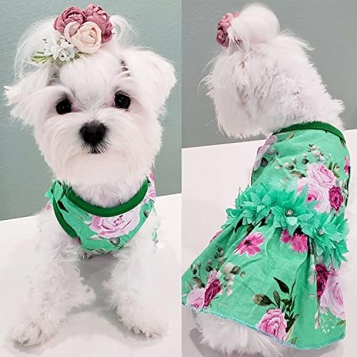 Дрехи за малки кучета CUSOZWO - 2 опаковки, сладка рокля на цветчета за малки кучета, малки кученца, котки, Пролетно