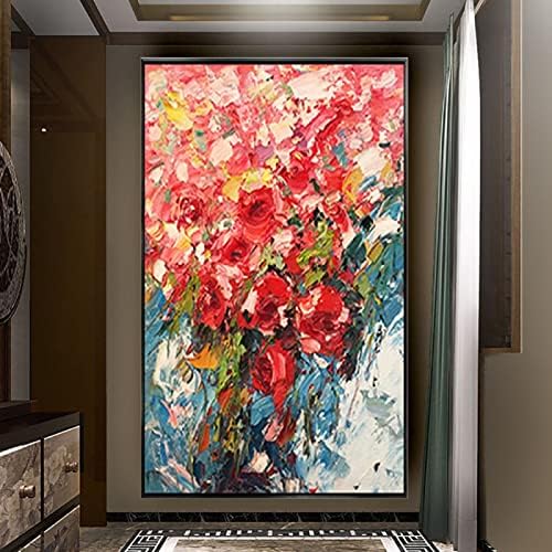 Skyinbags Ръчна работа, Абстрактна живопис с маслени бои с Червена Роза - Цветето на растения, Дебела Текстура на Ножа, Модерен