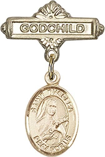 Детски икона Jewels Мания за талисман Света Тереза и игла за Кръщелница | Детски икона от 14-каратово злато с амулет Света Тереза