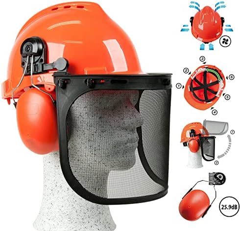 Каска за резачка PROYAMA, с Каска защитна маска и слушалки, Предпазна каска за горското стопанство със система за защита
