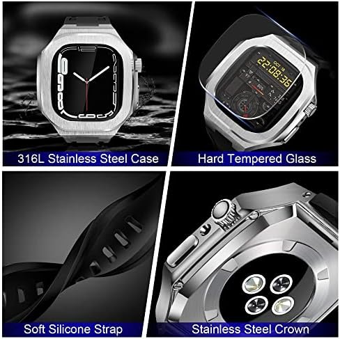 Комплект модификация TEXUM Силиконов каучук + метален калъф за Apple Watch Band 45 мм 40 мм 41 мм 44 мм Каишка за часовник