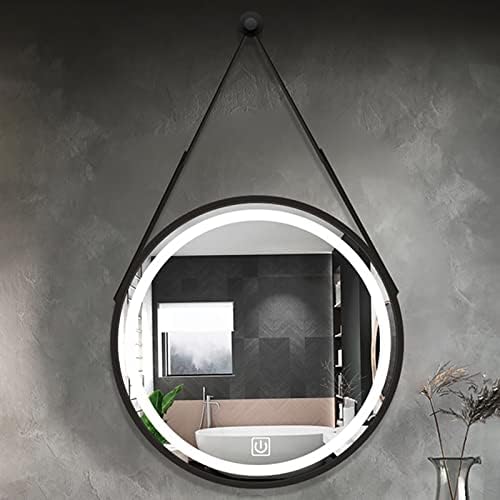 Кръгло огледало за баня с осветление, с каишка, сензорен прекъсвач, огледало с регулируема яркост.Огледалото в банята