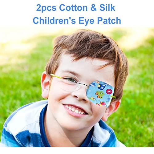 RIKEYO, 2 опаковки Чалми на очите за детски очила за момчета, памук и коприна, Мързелива превръзка на очите от