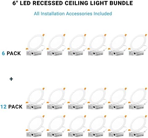 PARMIDA (12 пакети) 6-инчов ултратънък led-вградени тавана лампа, 4000 К (студено бяло) и (6 опаковки) 6-инчов ултратънък