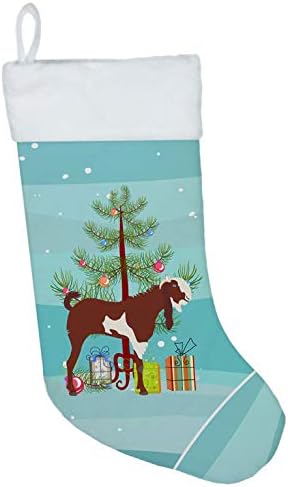 Carolin's Treasures BB9257CS Коледа Коледни Чорапи с Козата Джамнапари, Тюркоазени Чорапи за окачване на камината, Коледен