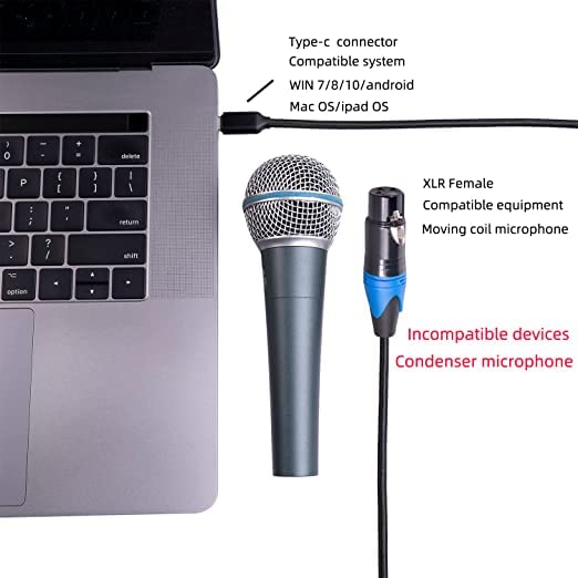 Микрофон кабел REXUS C USB Male to XLR Female 16 фута, Стерео аудио кабел XLR Type-C, Свързващ Кабел-конвертор,