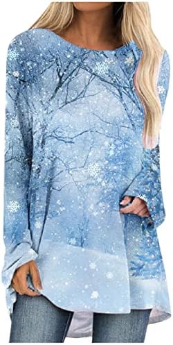 Дамски Блузи с дълъг ръкав ticcoy, Коледни Ризи Размер на Плюс, които Могат да се Носят с Гамаши, Блузи с кръгло