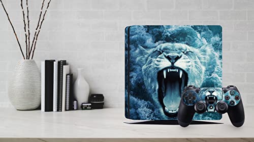 ZOOMHITSKINS PS4 Тънка Кожа, съвместим с Playstation 4 Тънък, Tiger the Beast Буря Hurricane King Lion, 1 Тънка