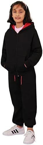 Детски Обикновен спортен костюм A2Z 4, Контрастная Руното hoody с джоггерами за бягане - T. S, Контрастная покритие,