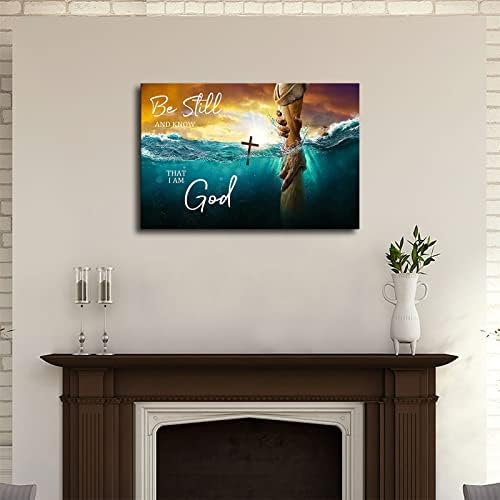 Ръката на Бог Исус Пада Във Водата Мотивационен Плакат-бъдете Спокойни и Знайте, че Аз съм Бог Живопис върху Платно Печат