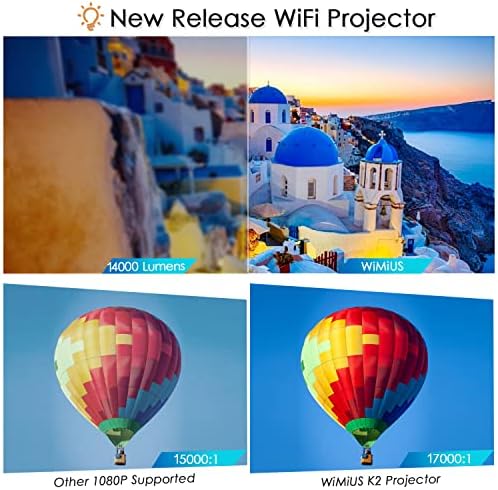 Проектор, WiFi, Поддържа Bluetooth предавател 5.2, мини проектор WiMiUS K2 с резолюция 1080P и 4K, мащабиране