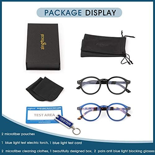 Блокиране на Синя Светлина Очила, 2 опаковки, Реколта Дебела Кръгла Дограма, Модни Очила за Компютърни игри, за Жени
