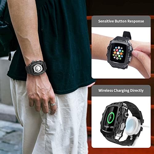 Комплект модификация DZHTUS за Apple Watch Series 8 7 Метален bezel 45 мм + каишка от каучук за iWatch Series 6