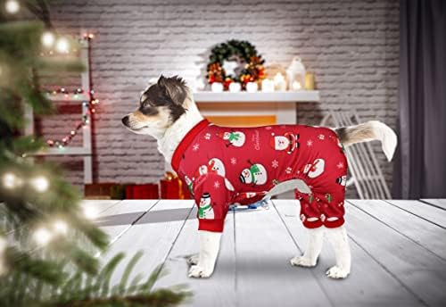 Коледна Пижама за кучета, Облекло за Кучета с Снеговиком, Костюми за Кучета, Пижами за Кучета, Разтеглив, Забавни