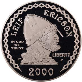 2000 Rv Лейф Ериксон - Основател на монетния двор на САЩ New World - Запомнящите сребърен долар от скъпоценния камък