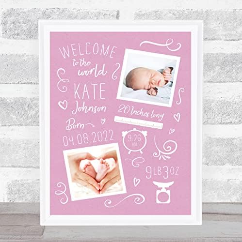 Подробности за раждането на Ново Бебе така нареченият типографски Фигура 2 Снимки Розов Подарък Принт На паметта