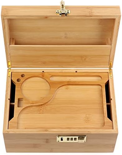 OZCHIN Голяма Бамбук кутия с кодово заключване Декоративна кутия за съхранение вкъщи с ключалка Бамбук кутия (ретро