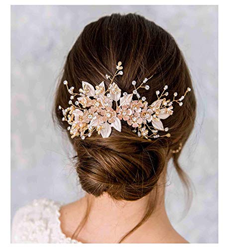 SWEETV Златна сватба гребен за коса и набор от сватбени заколок за коса, сватбени аксесоари за коса, за жени, за сватба