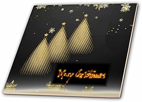 3dRose Изображение блестящ златен текст весела Коледа с три златни коледни коледни елхи - плочки (ct_350191_1)