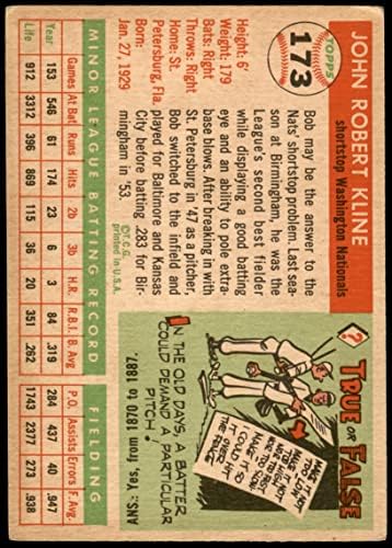 1955 Topps 173 Боб Клайн Вашингтон Сенатърс (Бейзболна картичка) VG Senators