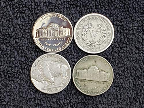 Лот от 4-те различни видове никелей - Liberty (1883-1912), Бъфало (1913-1938), Silver War Nickel (1942-45) и